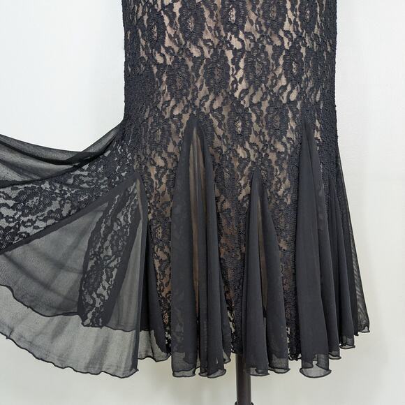 Vintage Betsy Adam Lace Prom Dress Midi Gown 8 Black Y2K Fairy Goth Babydoll - Picture 3 of 10